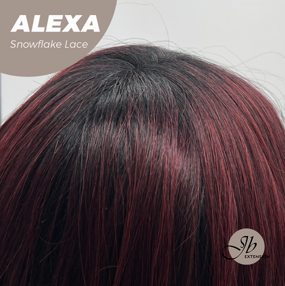 JBEXTENSION 20 Inches Curly Black Red Pre-Cut Arc Snowflake Lace Frontlace Glueless Black Sapphire Wig ALEXA【BENDY EAR TABS】