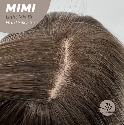 JBEXTENSION 16 Inches Scalpiana 3.5X4 Hard Silky Top Natural Scalp Effect Light Mix Blonde Body Wave Wig with Bangs Wig MIMI SILK TOP - LIGHT MIX BLONDE
