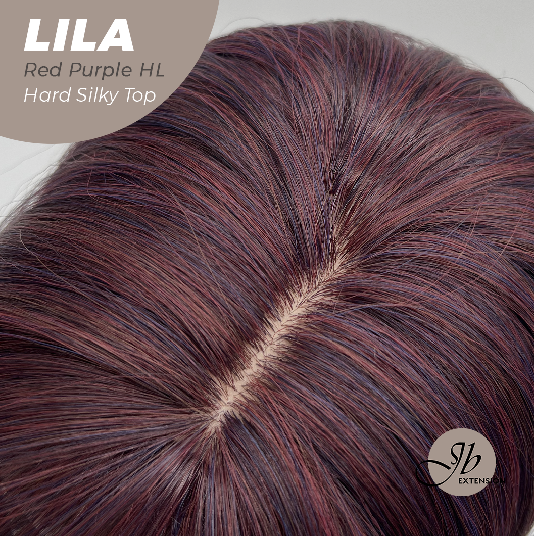 JBEXTENSION 20 Inches Scalpiana Red Purple Highlight Wolf Cut 3.5X4 Hard Silky Top Natural Scalp Effect Wig With Bangs LILA RED PURPLE HIGHLIGHT