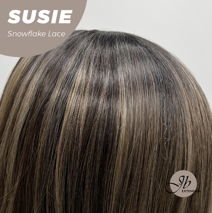 JBEXTENSION 16 Inches Dark Hazelnut Pre-Cut Arc Snowflake Lace Frontlace Glueless Wig SUSIE SNOWFLAKE【BENDY EAR TABS】