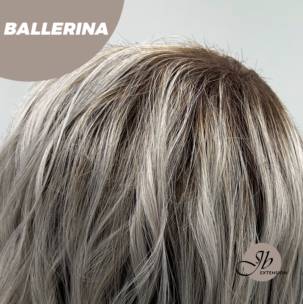 [FINAL SALE] JBEXTENSION 18 Inches Wave Silver Wig with Dark Root Women Fashion Full Machine Wig BALLERINA【PLUS PERMATEASE】【BENDY EAR TABS】