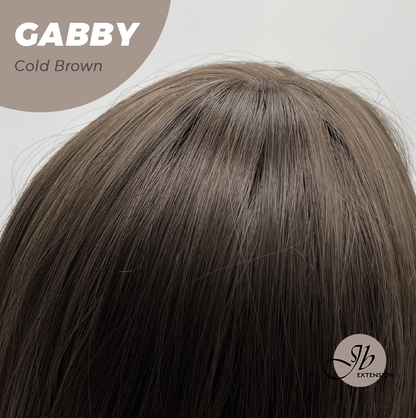 JBEXTENSION 27 Inches Long Curly Cold Brown Wig With Bangs GABBY COLD BROWN