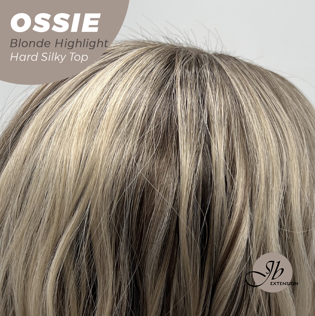 JBEXTENSION 22 Inches Scalpiana Long Wave Blonde Highlight 3.5X4 Hard Silky Top Natural Scalp Effect Wig with Bangs OSSIE BLONDE HIGHLIGHT