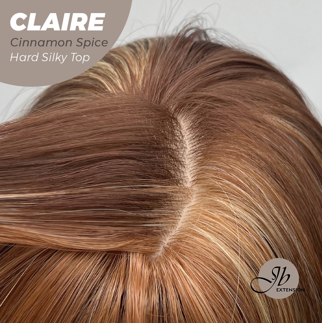 JBEXTENSION 22 Inches Scalpiana Cinnamon Spice 3.5X4 Hard Silky Top Natural Scalp Effect Women Wig with Bangs CLAIRE SILKY TOP - CINNAMON SPICE