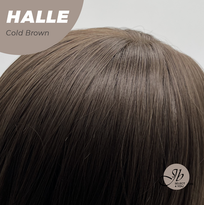 JBEXTENSION 27 Inches Long Wave Cold Brown Wig with Bangs HALLE COLD BROWN