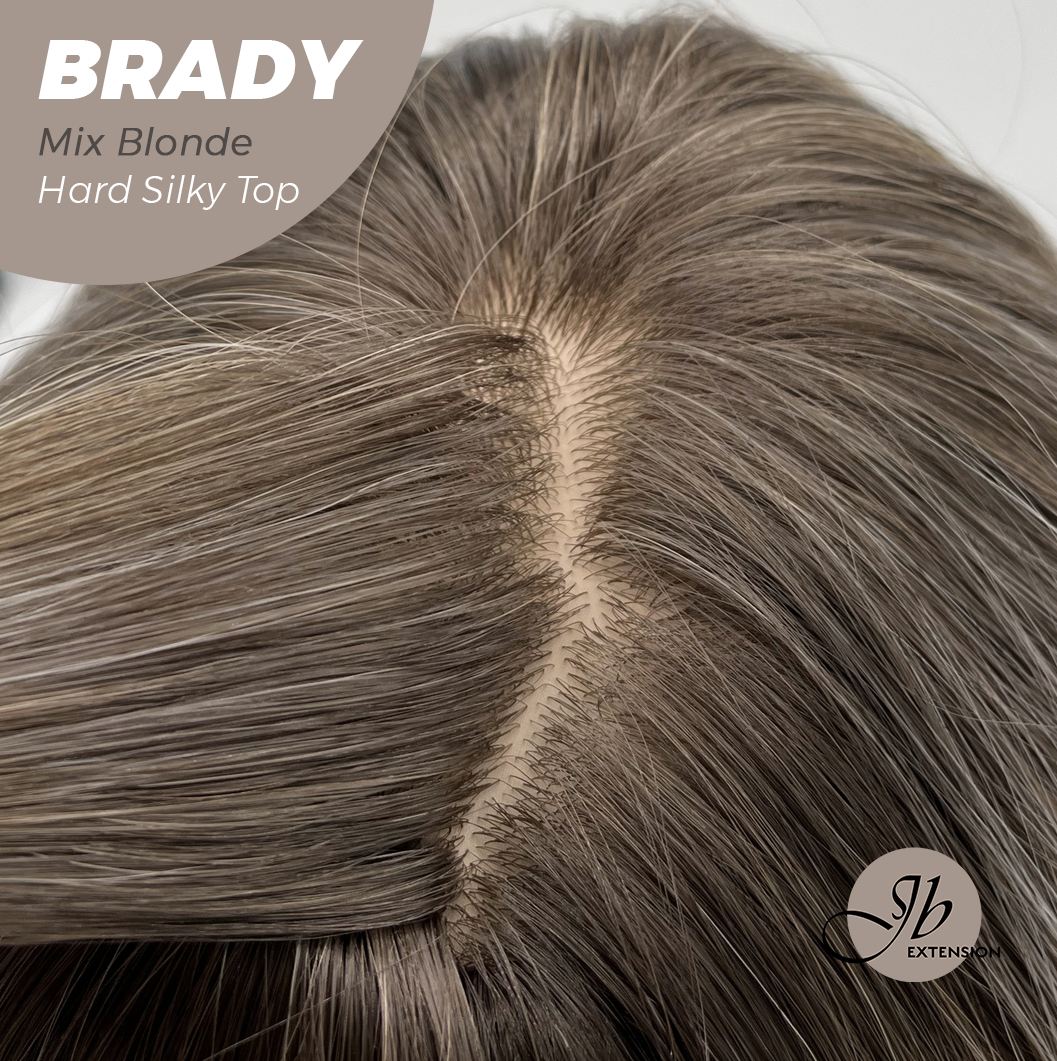 JBEXTENSION 12 Inches Scalpiana Wave Mix Blonde 3.5X4 Hard Silky Top Natural Scalp Effect Wig with Bangs BRADY MIX BLONDE