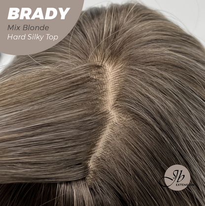 JBEXTENSION 12 Inches Scalpiana Wave Mix Blonde 3.5X4 Hard Silky Top Natural Scalp Effect Wig with Bangs BRADY MIX BLONDE