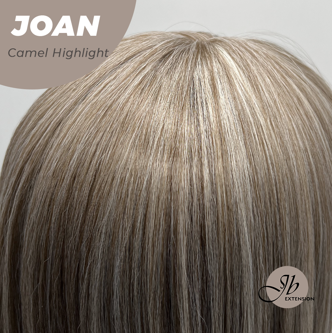 JBEXTENSION 10 Inches Bob Cut Camel Highlight Wig with Bangs JOAN CAMEL HIGHLIGHT