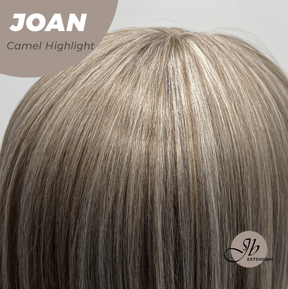 JBEXTENSION 10 Inches Bob Cut Camel Highlight Wig with Bangs JOAN CAMEL HIGHLIGHT