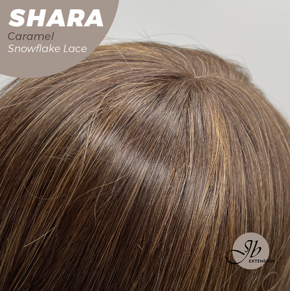 JBEXTENSION 17 Inches Curly Caramel Pre-Cut Arc Snowflake Lace Frontlace Glueless Wig SHARA CARAMEL【BENDY EAR TABS】