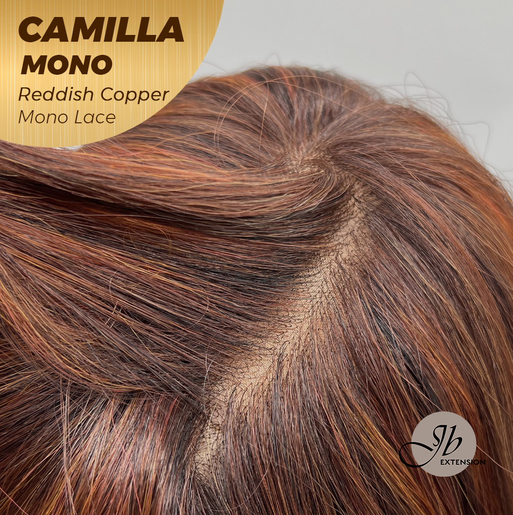 JBEXTENSION CAMILLA MONO Monofilament Handmade Wig 6X5 Full Monofilament Hand Tied Top Wig 20 Inches Reddish Copper Mono Lace Wig With Anti-slip Silicone Strips Glueless Wig CAMILLA MONO REDDISH COPPER【BENDY EAR TABS】