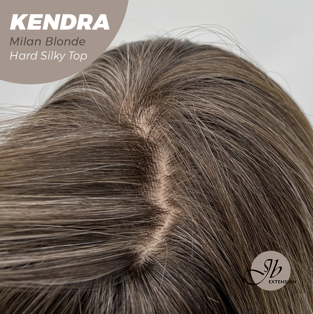 JBEXTENSION 26 Inches Scalpiana Long Curly Milan Blonde 3.5X4 Hard Silky Top Natural Scalp Effect Wig with Bangs KENDRA MILAN BLONDE
