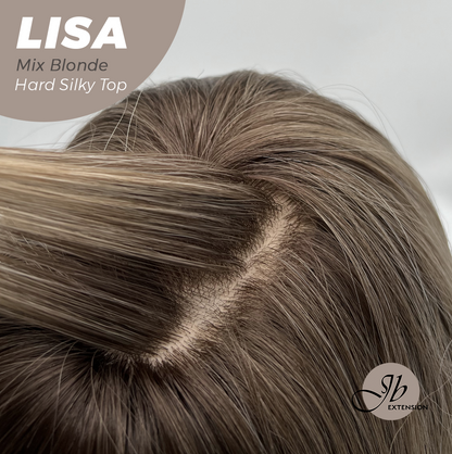 JBEXTENSION 26 Inches Scalpiana Long Curly Mix Blonde 3.5X4 Hard Silky Top Natural Scalp Effect Wig with Bangs LISA MIX BLONDE