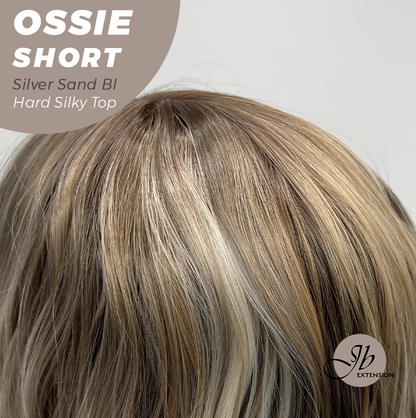 JBEXTENSION 14 Inches Scalpiana Wave Silver Sand Blonde 3.5X4 Hard Silky Top Natural Scalp Effect Wig with Bangs OSSIE SHORT - SILVER SAND BLONDE