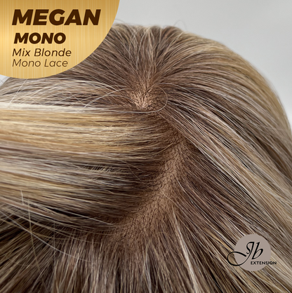 JBEXTENSION MEGAN MONO Full Monofilament Handmade Full Lace Full Hand Tied Wig 13 Inches Mix Blonde Mono Lace Handmade Futura Fiber Wig with Anti-slip Silicone Strips Glueless Wig MEGAN MONO - MIX BLONDE【BENDY EAR TABS】