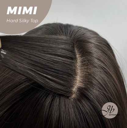 JBEXTENSION 16 Inches Scalpiana 3.5X4 Hard Silky Top Natural Scalp Effect Midnight Brown(Black/Brown) Body Wave Wig with Bangs Wig MIMI SILK TOP - MIDNIGHT BROWN