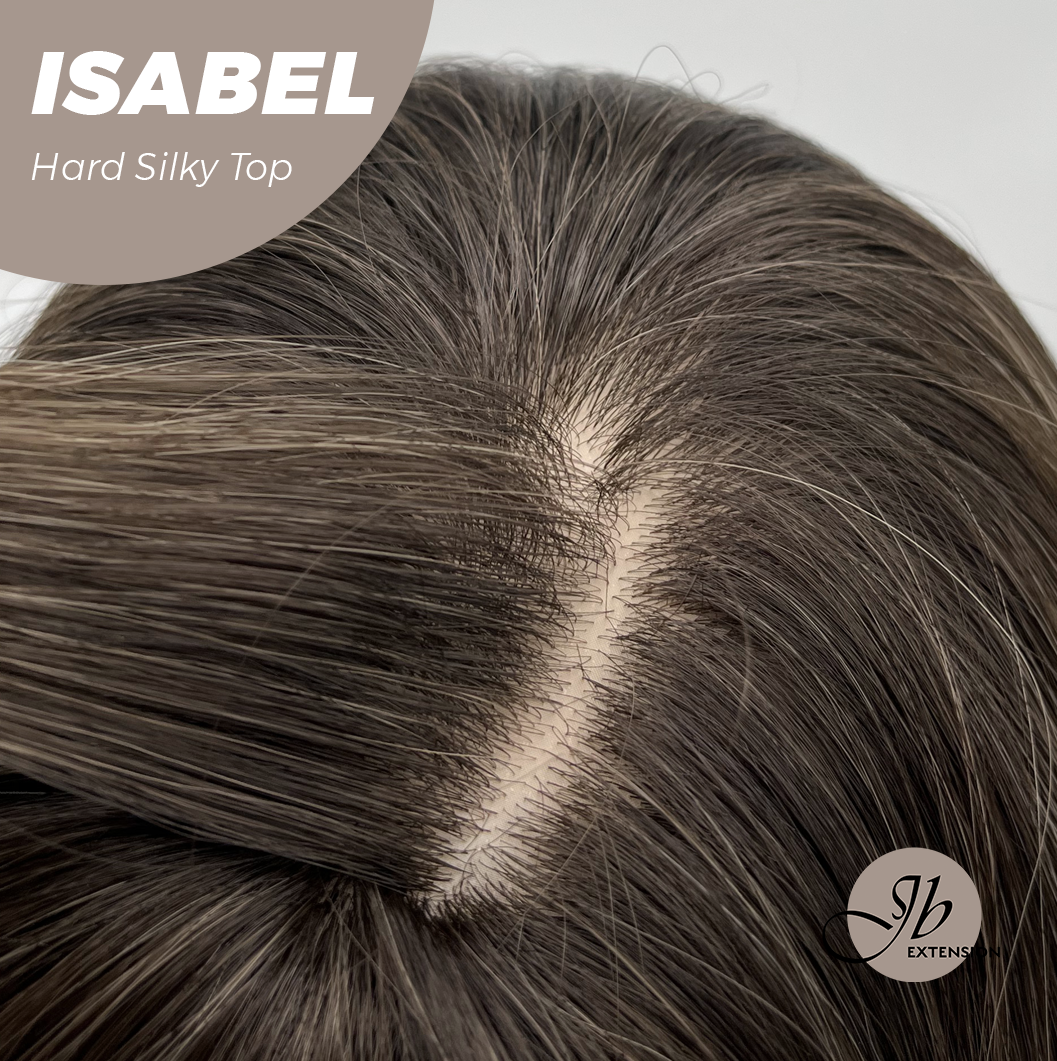 JBEXTENSION 22 Inches Scalpiana Straight Dark Brown with Blonde Highlight 3.5X4 Hard Silky Top Natural Scalp Effect Wig ISABEL SILKY TOP