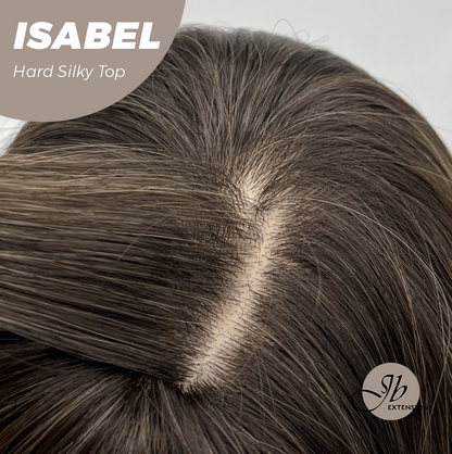 JBEXTENSION 22 Inches Scalpiana Straight Dark Brown with Blonde Highlight 3.5X4 Hard Silky Top Natural Scalp Effect Wig ISABEL SILKY TOP
