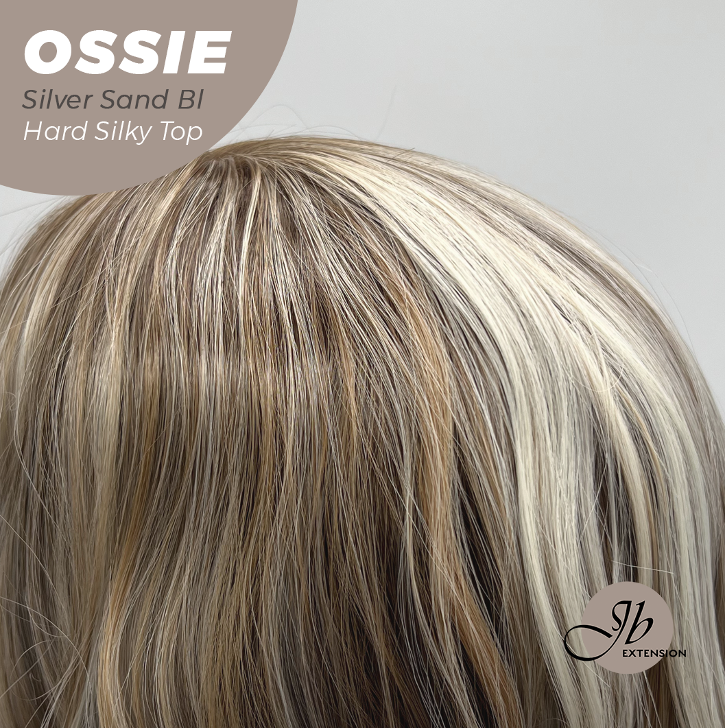 JBEXTENSION 22 Inches Scalpiana Long Wave Silver Sand Blonde 3.5X4 Hard Silky Top Natural Scalp Effect Wig with Bangs OSSIE SILVER SAND BLONDE