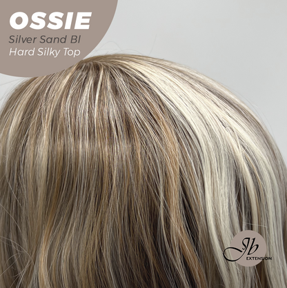 JBEXTENSION 22 Inches Scalpiana Long Wave Silver Sand Blonde 3.5X4 Hard Silky Top Natural Scalp Effect Wig with Bangs OSSIE SILVER SAND BLONDE