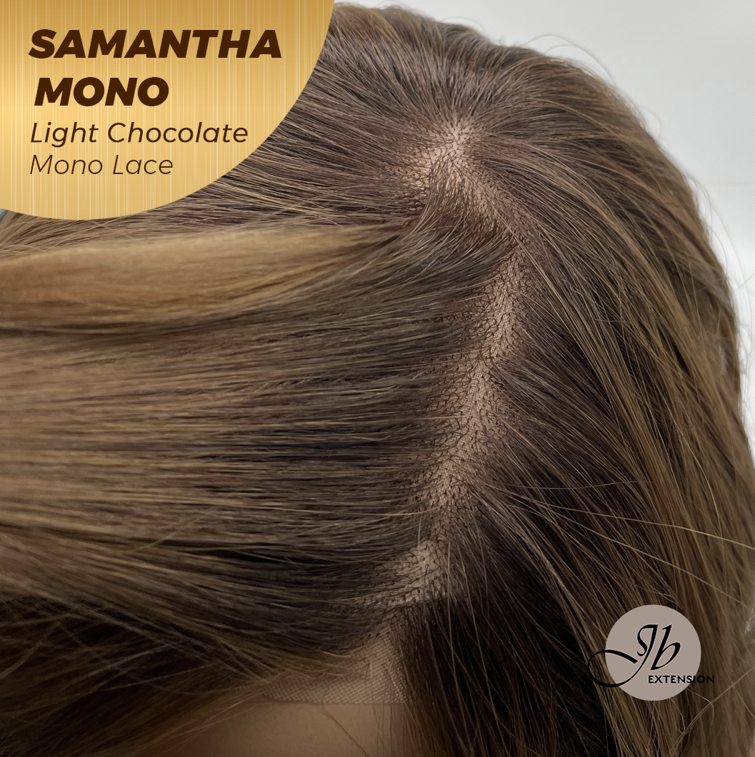 JBEXTENSION SAMANTHA MONO Full Monofilament Handmade Full Lace Full Hand Tied Wig 17 Inches Light Chocolate Mono Lace Handmade Futura Fiber Wig with Anti-slip Silicone Strips Glueless Wig SAMANTHA MONO LIGHT CHOCOLATE【BENDY EAR TABS】