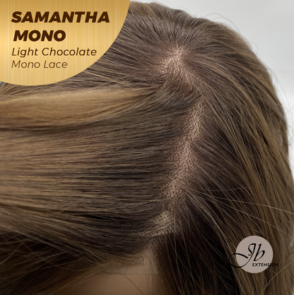 JBEXTENSION SAMANTHA MONO Full Monofilament Handmade Full Lace Full Hand Tied Wig 17 Inches Light Chocolate Mono Lace Handmade Futura Fiber Wig with Anti-slip Silicone Strips Glueless Wig SAMANTHA MONO LIGHT CHOCOLATE【BENDY EAR TABS】