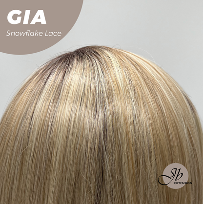 JBEXTENSION 16 Inches Mix Blonde Pre-Cut Side Part Snowflake Lace Frontlace Glueless Wig GIA【BENDY EAR TABS】