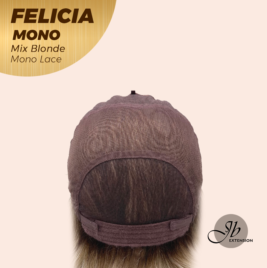 JBEXTENSION FELICIA MONO Full Monofilament Handmade Full Lace Full Hand Tied Wig 11 Inches Mix Blonde Mono Lace Handmade Futura Fiber Wig with Anti-slip Silicone Strips Glueless Wig FELICIA MONO - MIX BLONDE【BENDY EAR TABS】