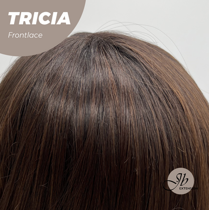 JBEXTENSION 23 Inches Curly Mocha with Dark Root Pre-Cut Frontlace Glueless Wig TRICIA LACE