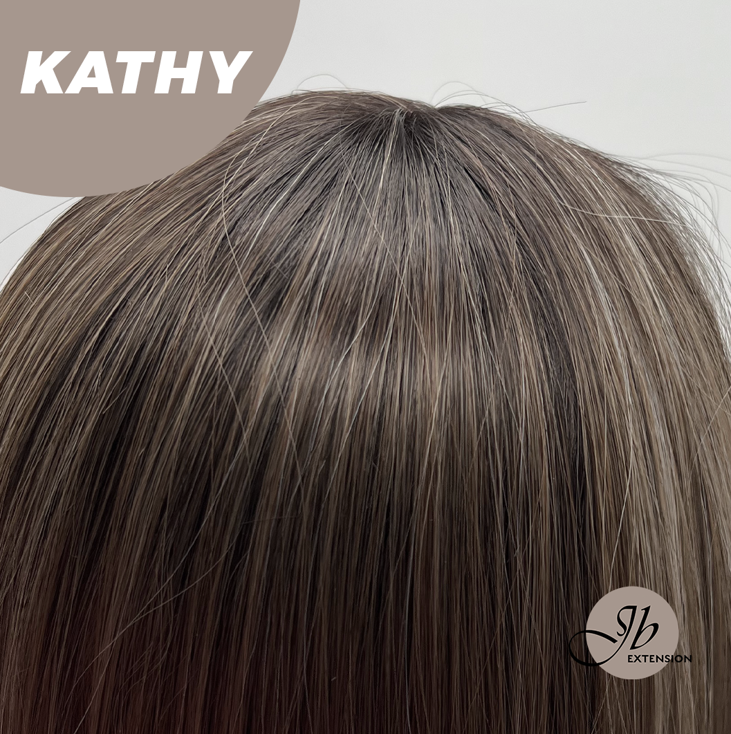 JBEXTENSION 26 Inches Long Curly Brown with Blonde Highlight Wig KATHY