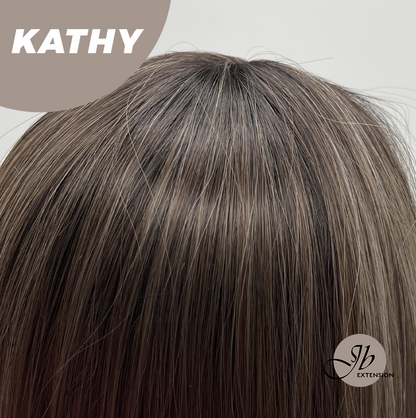 JBEXTENSION 26 Inches Long Curly Brown with Blonde Highlight Wig KATHY