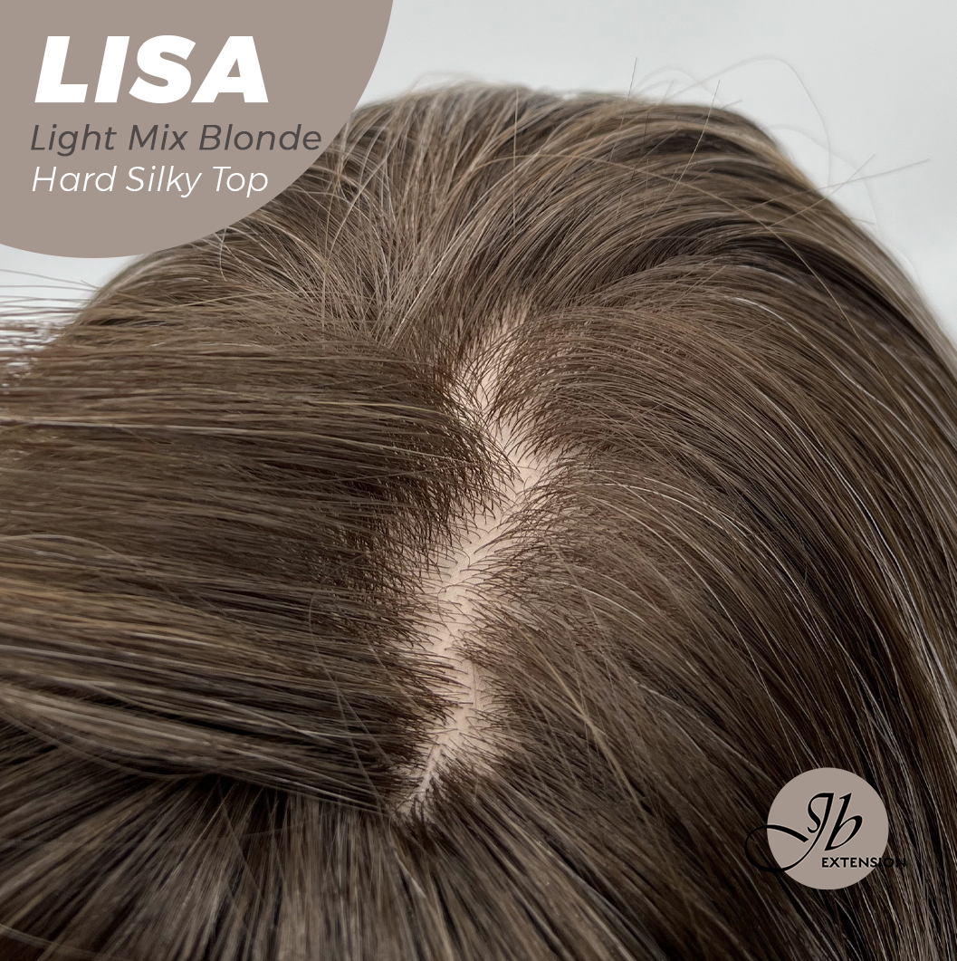 JBEXTENSION 26 Inches Scalpiana Long Curly Light Mix Blonde 3.5X4 Hard Silky Top Natural Scalp Effect Wig with Bangs LISA LIGHT MIX BLONDE