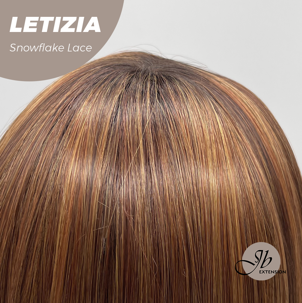 JBEXTENSION 16 Inches Copper with Dark Root Pre-Cut Arc Snowflake Lace Frontlace Glueless Wig LETIZIA【BENDY EAR TABS】