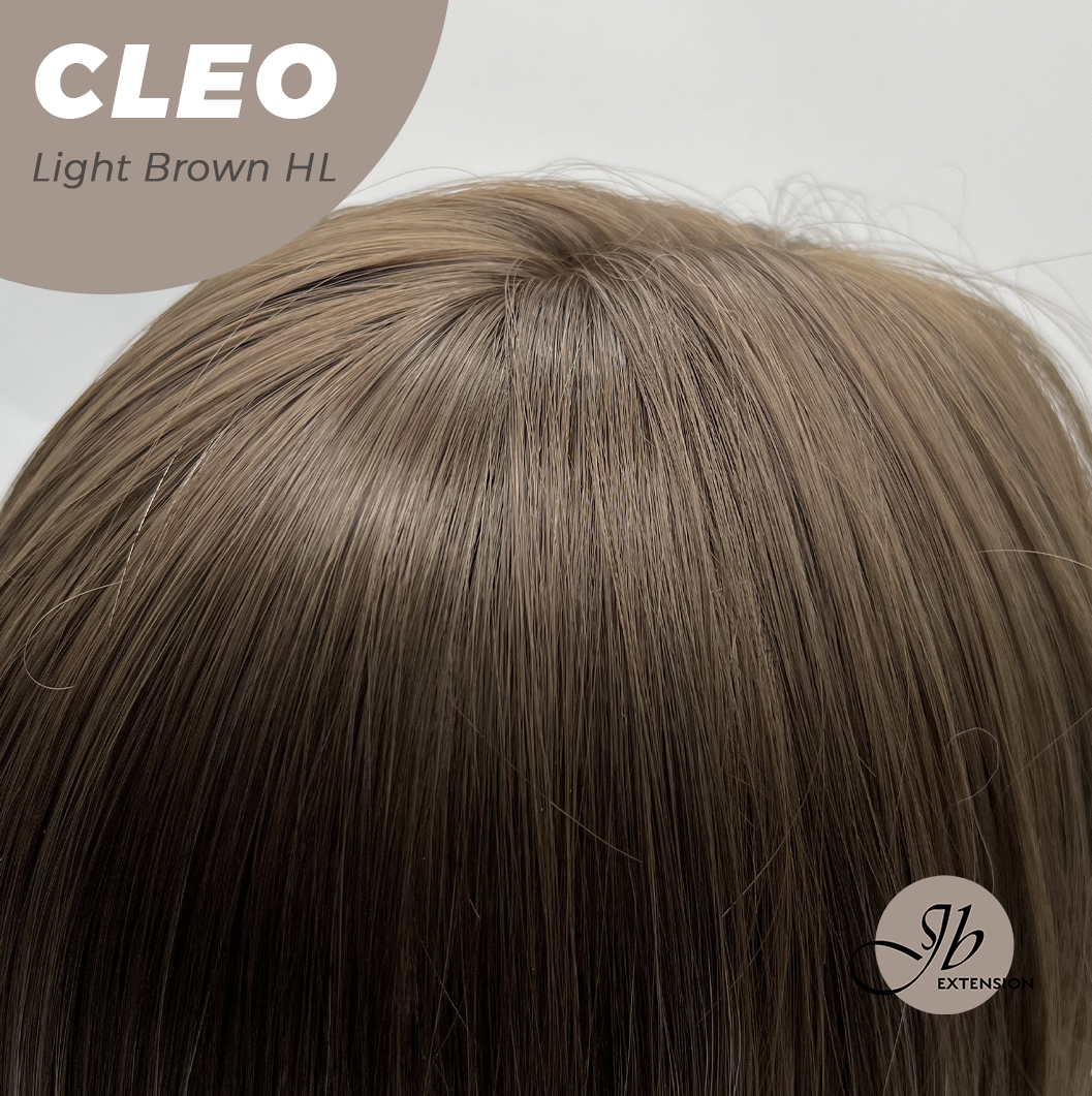 JBEXTENSION 20 Inches Light Brown Highlight Wig with Bangs CLEO LIGHT BROWN HIGHLIGHT