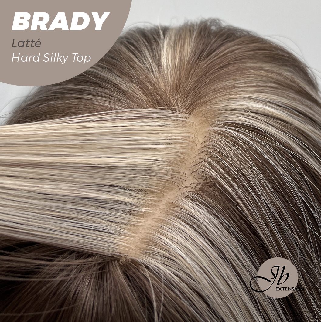 JBEXTENSION 12 Inches Scalpiana Wave Latté 3.5X4 Hard Silky Top Natural Scalp Effect Wig with Bangs BRADY LATTé