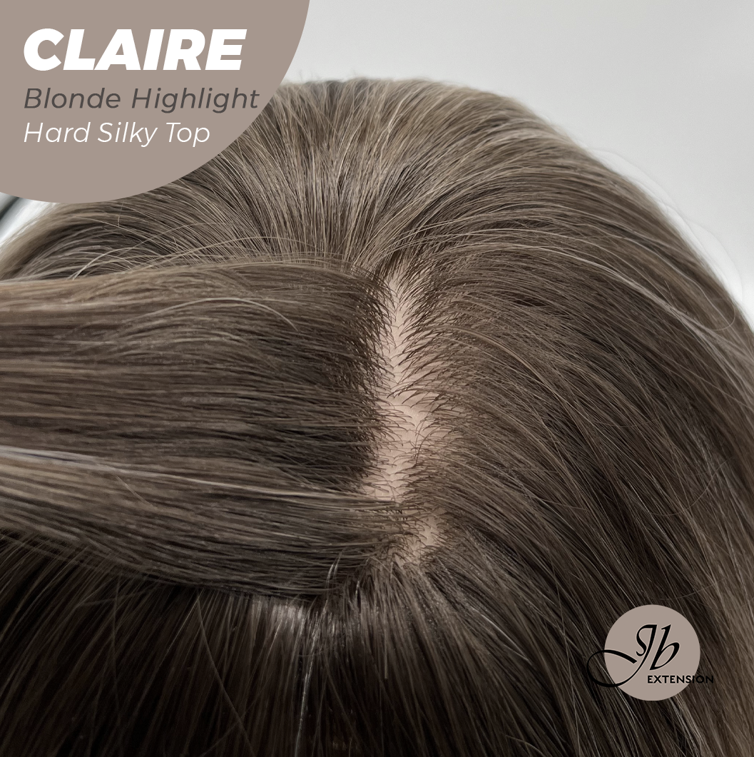 JBEXTENSION 22 Inches Scalpiana Blonde Highlight 3.5X4 Hard Silky Top Natural Scalp Effect Women Wig with Bangs CLAIRE SILKY TOP - BLONDE HIGHLIGHT