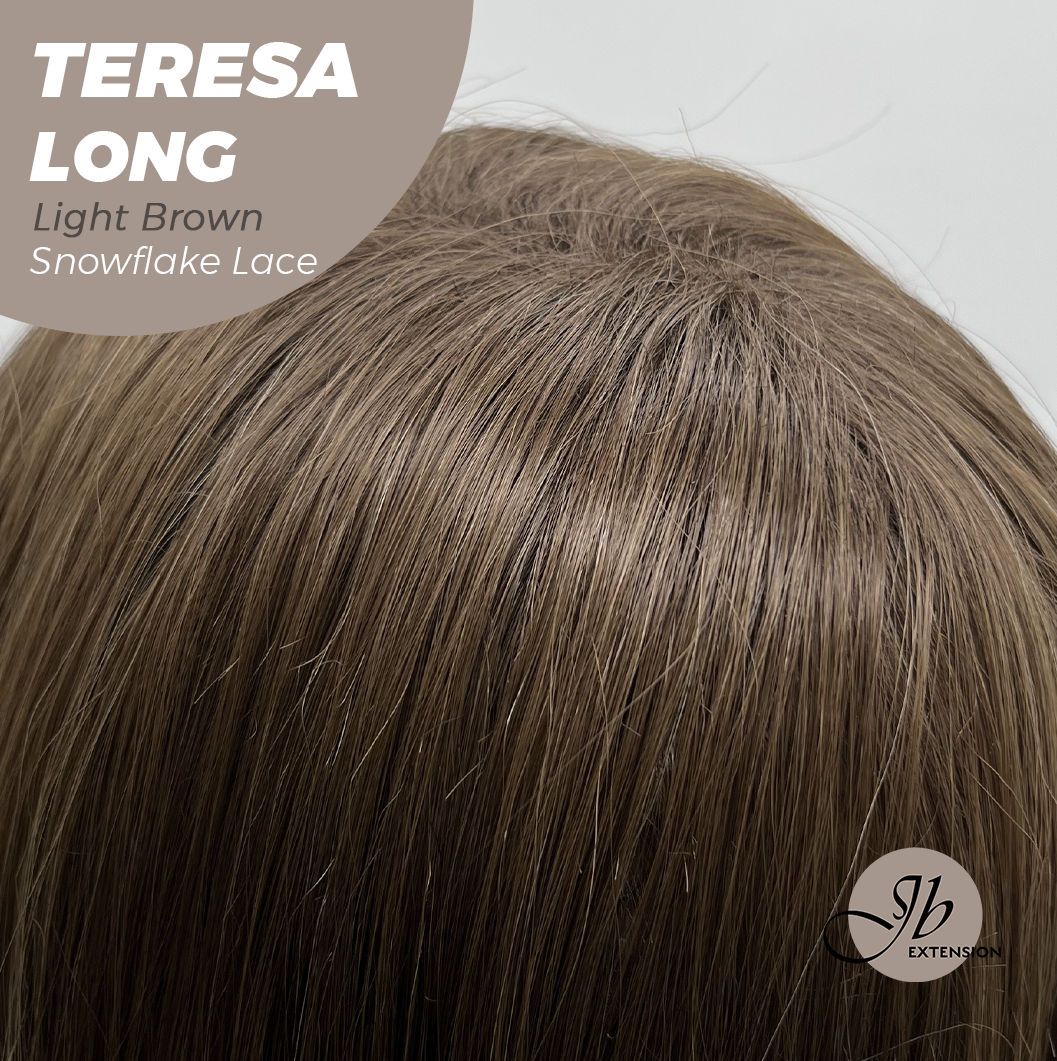 JBEXTENSION 22 Inches Long Light Brown Pre-Cut Snowflake Lace Frontlace Glueless Wig TERESA LONG LIGHT BROWN【PERMATEASE】【BENDY EAR TABS】- M/L
