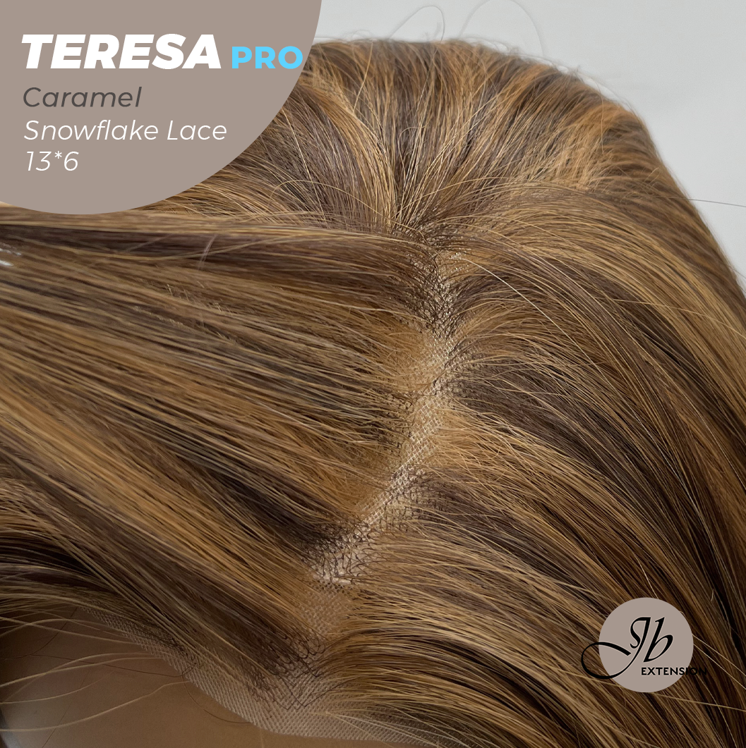 JBEXTENSION 18 Inches Caramel Pre-Cut 13X6 Free Part Snowflake Lace Frontlace Glueless Wig TERESA PRO - CARAMEL【BENDY EAR TABS】