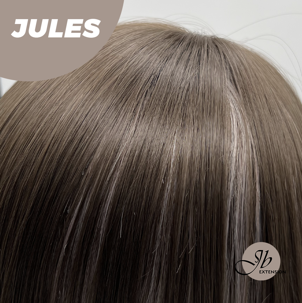 JBEXTENSION 28 Inches Long Straight Brown with Smog Pink Highlight Wig with Bangs JULES