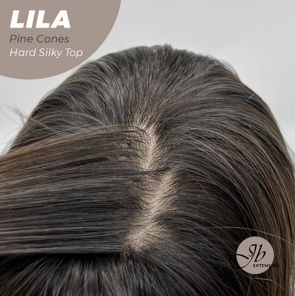 JBEXTENSION 20 Inches Scalpiana Pine Cones Wolf Cut 3.5X4 Hard Silky Top Natural Scalp Effect Wig With Bangs LILA PINE CONES