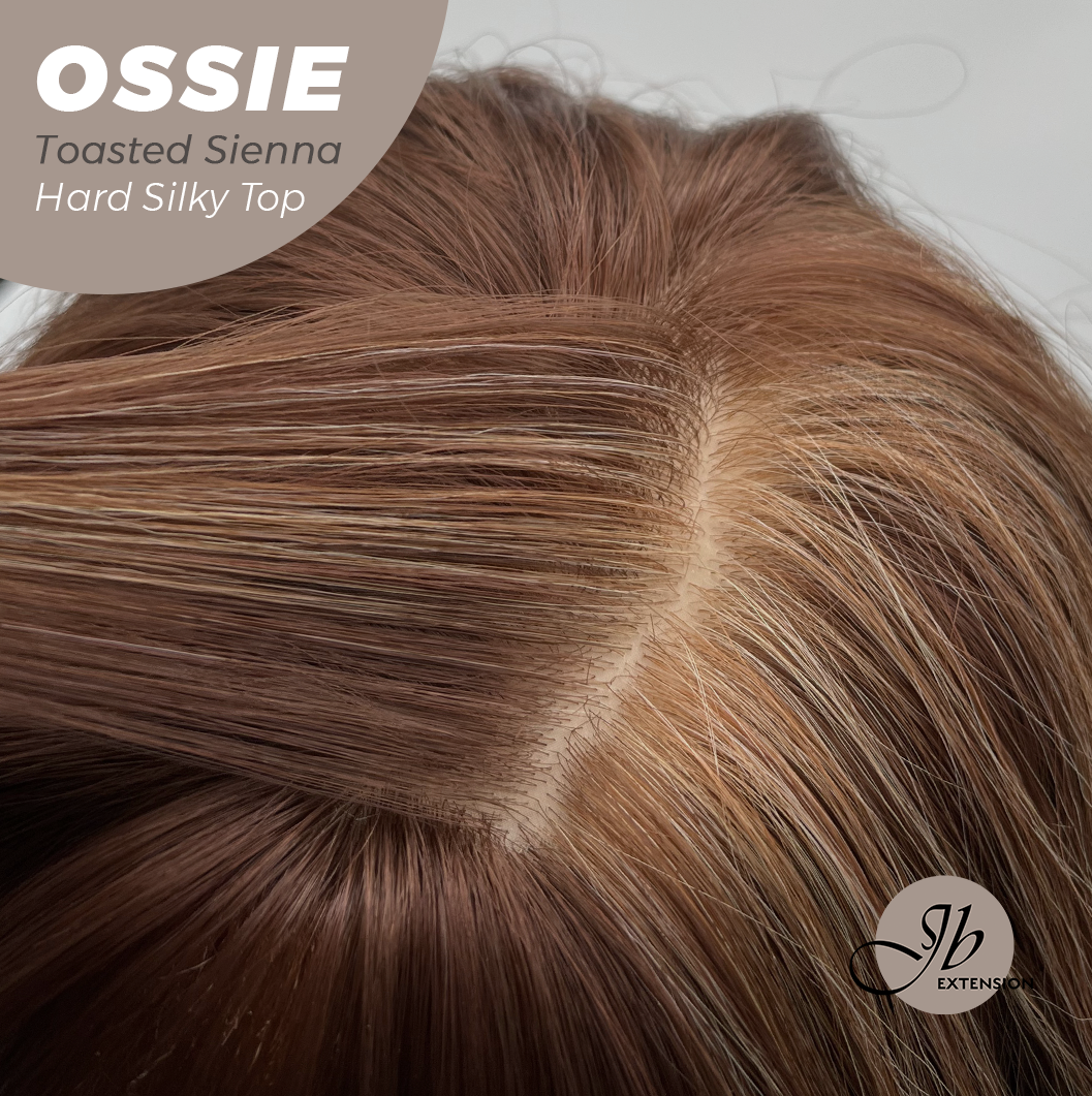 JBEXTENSION 22 Inches Scalpiana Long Wave Toasted Sienna 3.5X4 Hard Silky Top Natural Scalp Effect Wig with Bangs OSSIE TOASTED SIENNA