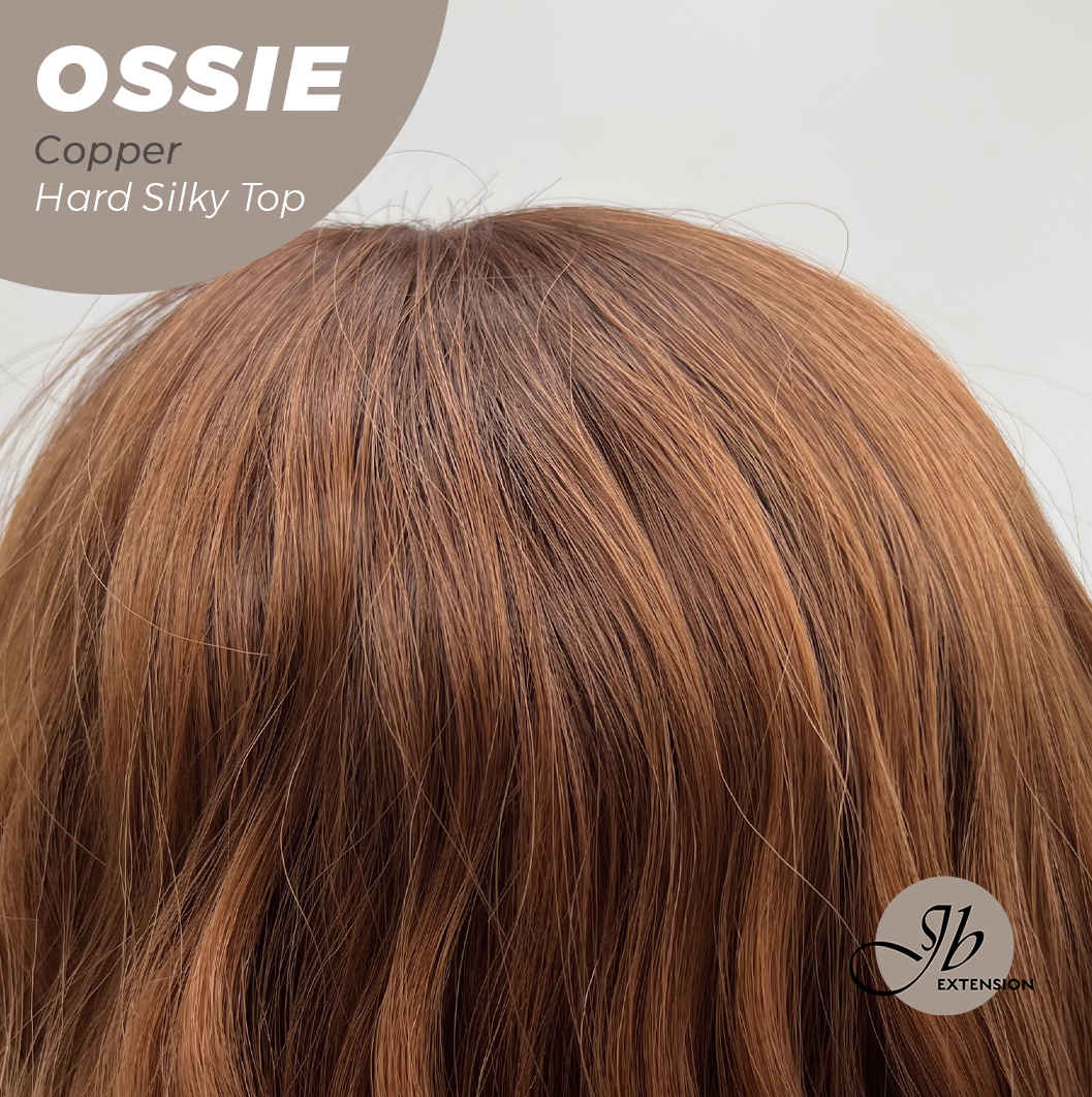 JBEXTENSION 22 Inches Scalpiana Long Wave Copper 3.5X4 Hard Silky Top Natural Scalp Effect Wig with Bangs OSSIE COPPER