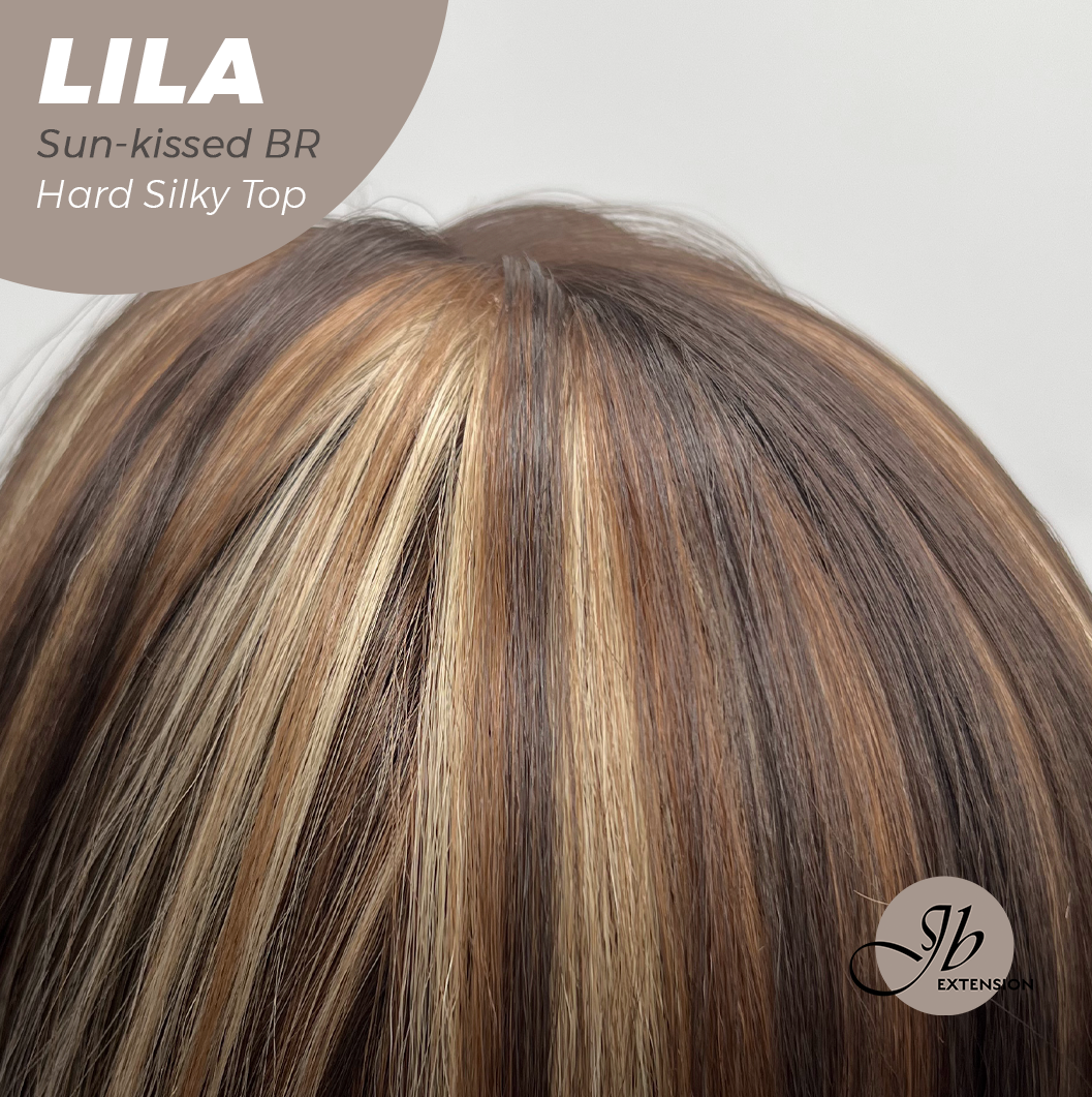 JBEXTENSION 20 Inches Scalpiana Sun-kissed Brown Wolf Cut 3.5X4 Hard Silky Top Natural Scalp Effect Wig with Bangs LILA SUN-KISSED BROWN