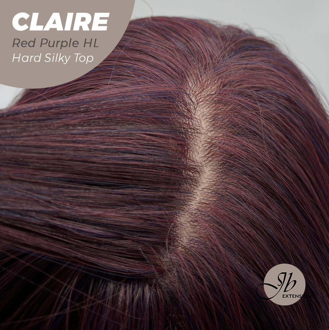 JBEXTENSION 22 Inches Scalpiana Red Purple Highlight 3.5X4 Hard Silky Top Natural Scalp Effect Women Wig with Bangs CLAIRE SILKY TOP - RED PURPLE HIGHLIGHT
