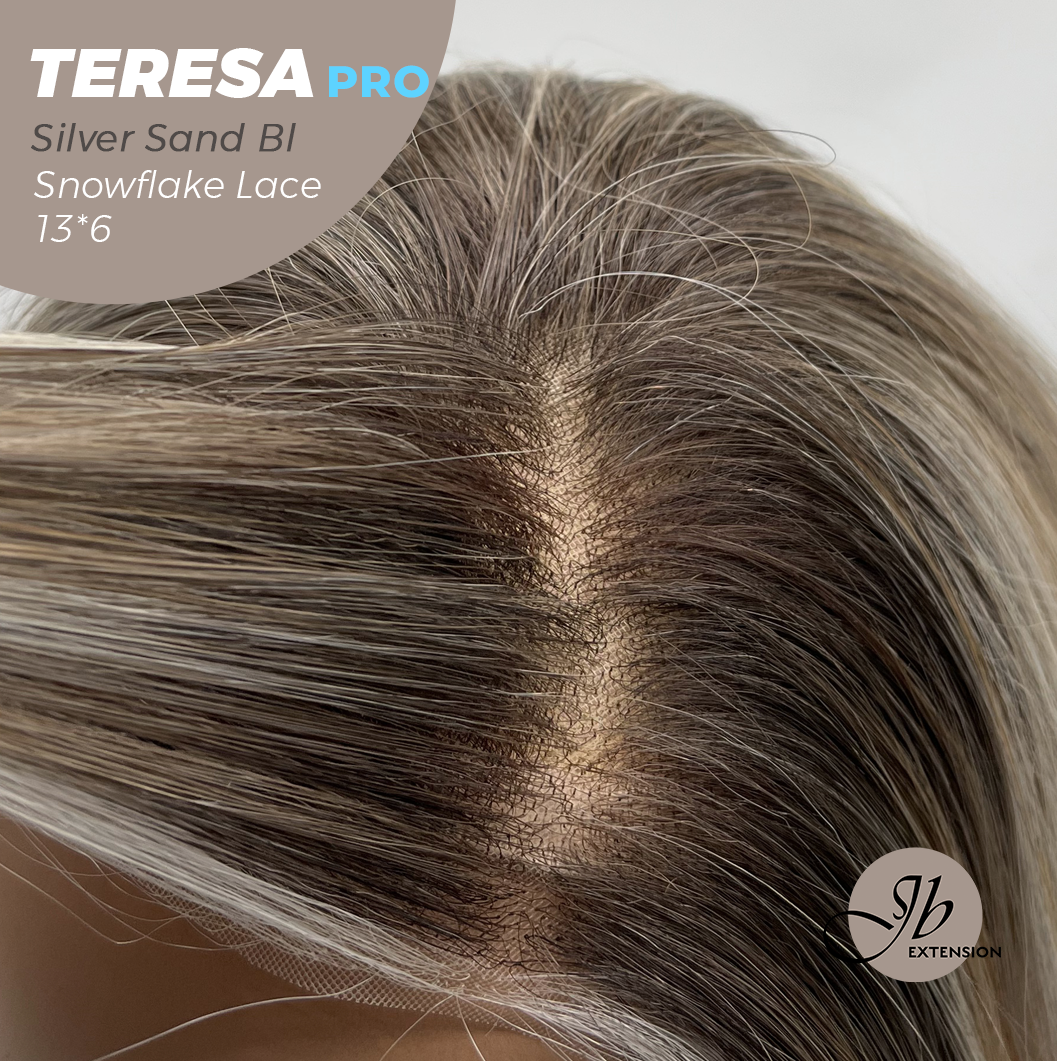 JBEXTENSION 18 Inches Silver Sand Blonde Pre-Cut 13X6 Free Part Snowflake Lace Frontlace Glueless Wig TERESA PRO - SILVER SAND BLONDE【BENDY EAR TABS】