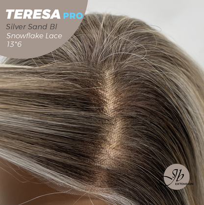 JBEXTENSION 18 Inches Silver Sand Blonde Pre-Cut 13X6 Free Part Snowflake Lace Frontlace Glueless Wig TERESA PRO - SILVER SAND BLONDE【BENDY EAR TABS】