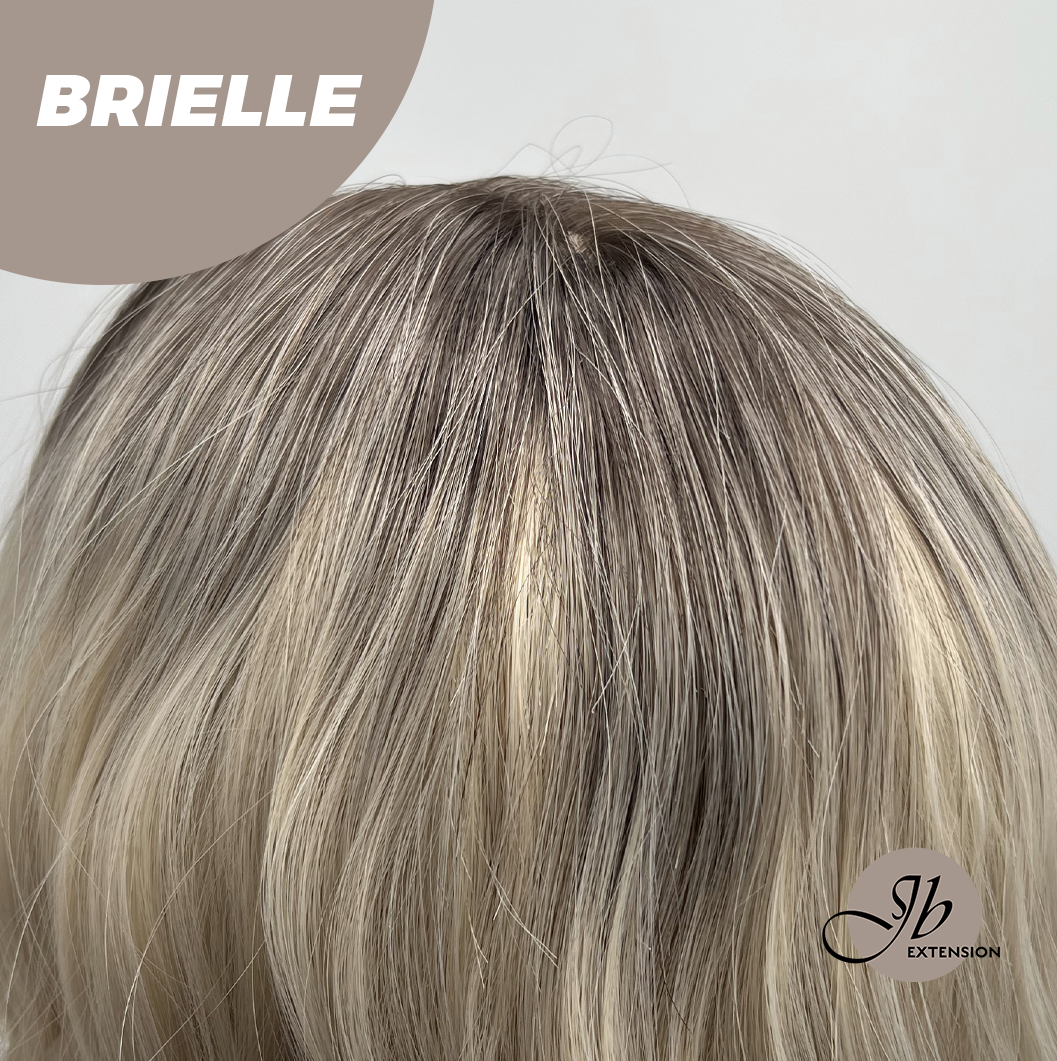 JBEXTENSION 12 Inches Bob Ombre Rooted Blonde Wavy Wig with Bangs BRIELLE
