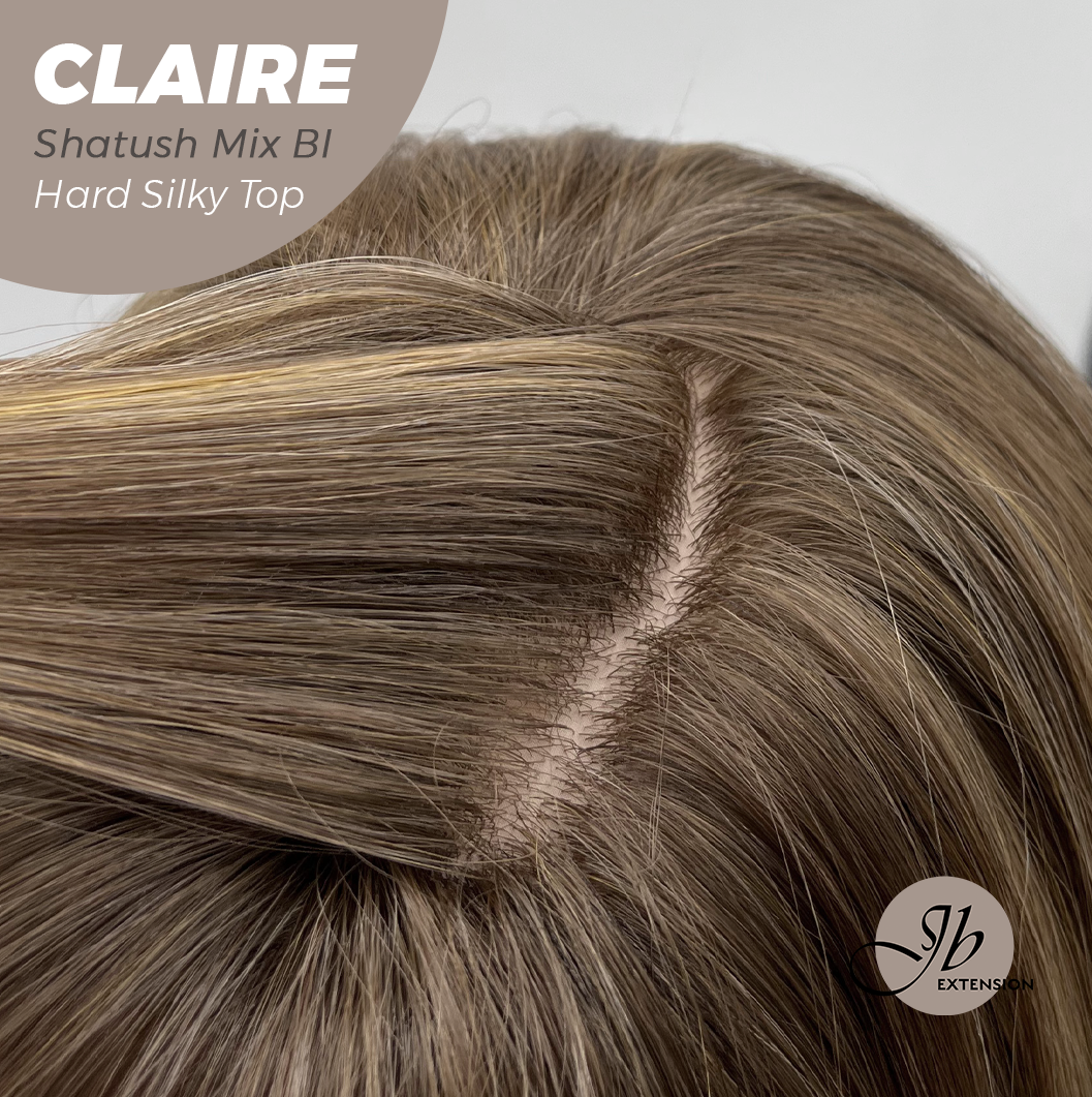 JBEXTENSION 22 Inches Scalpiana Shatush Mix Blonde 3.5X4 Hard Silky Top Natural Scalp Effect Women Wig with Bangs CLAIRE SILKY TOP - SHATUSH MIX BLONDE