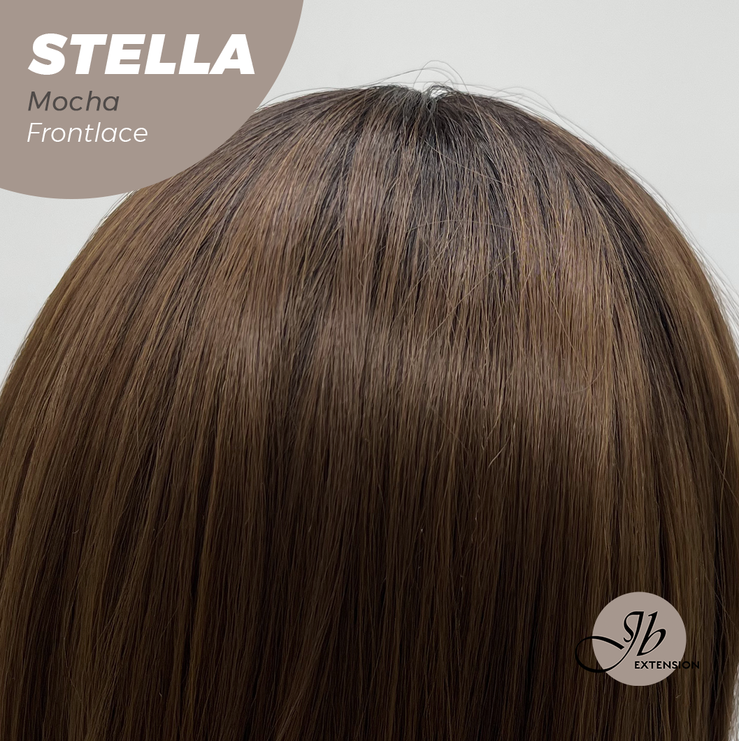 JBEXTENSION 16 Inches Mocha Curly Women Pre-Cut Frontlace Glueless Wig STELLA MOCHA