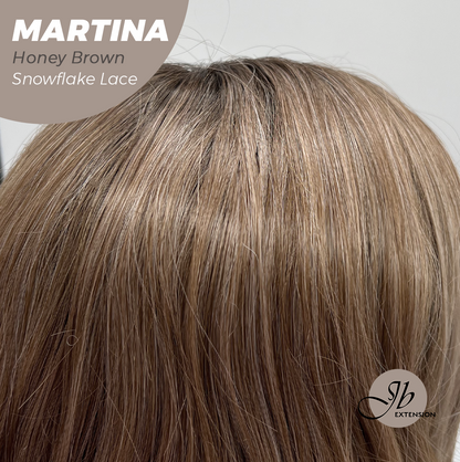 JBEXTENSION 17 Inches Wave Honey Brown Pre-Cut Side Part Snowflake Lace Frontlace Glueless Wig MARTINA HONEY BROWN【BENDY EAR TABS】